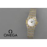completely original Omega marked quartz "Constellation" ladies' wristwatch in steel and gold with a 