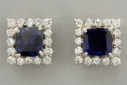 pair of earrings with a square cluster model in silver and pink gold (18 carat) with 3 carat of rare