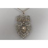 antique, presumably Flemish, heart-shaped pendant in silver and gold with rose cut diamonds  -  with