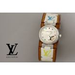 completely original Louis Vuitton quartz marked "Tambour Love Monogram" ladies' wristwatch in steel