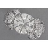 nice and big 4,05 carat high quality brilliant cut diamond set in a forties' style ring in white gol