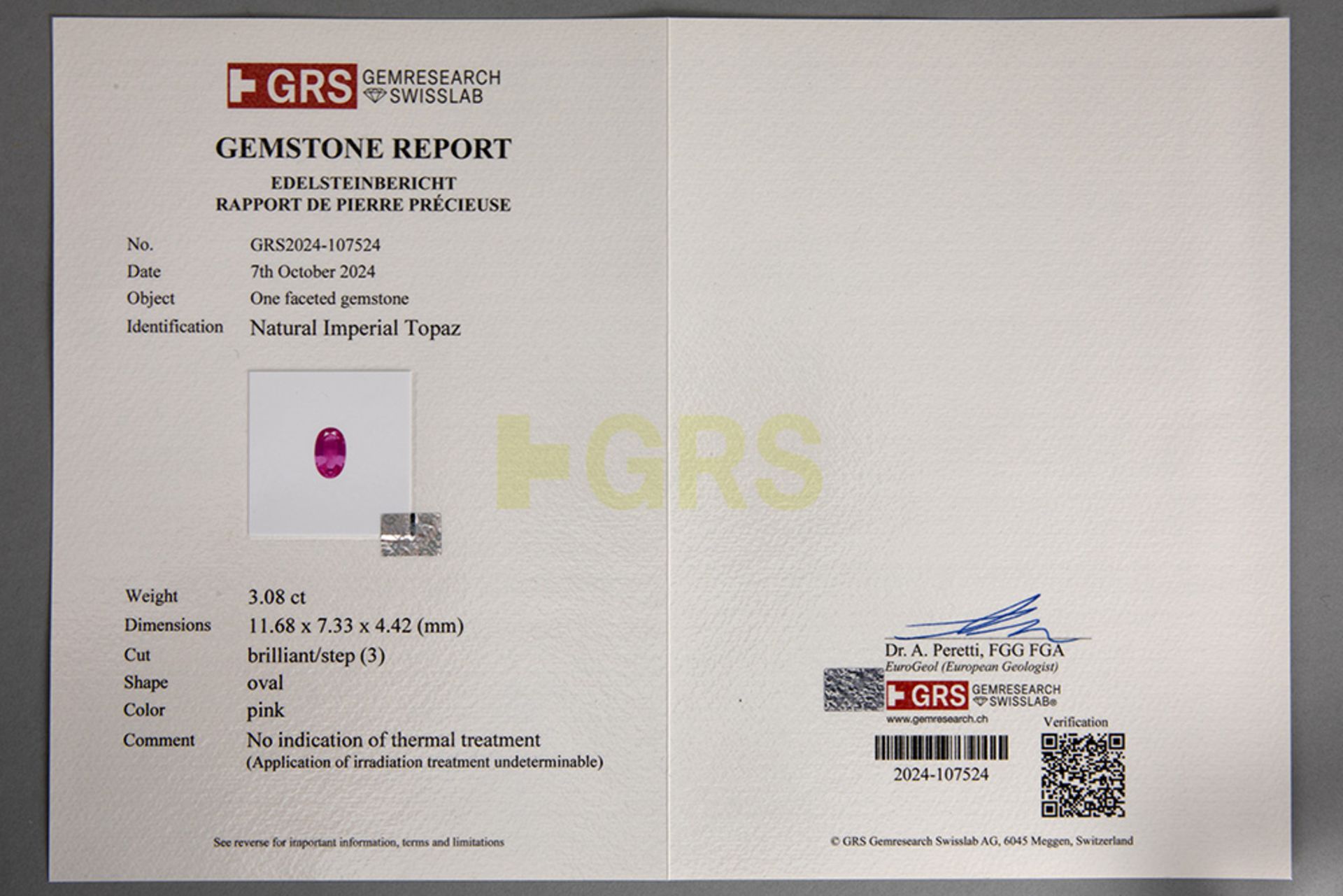 delicate 18-karat rose gold necklace with an oval pendant featuring a very important 3.08 carat "Imp - Bild 3 aus 3