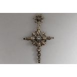 antique, presumably Flemish, cross-shaped pendant in silver and gold with rose cut diamonds
