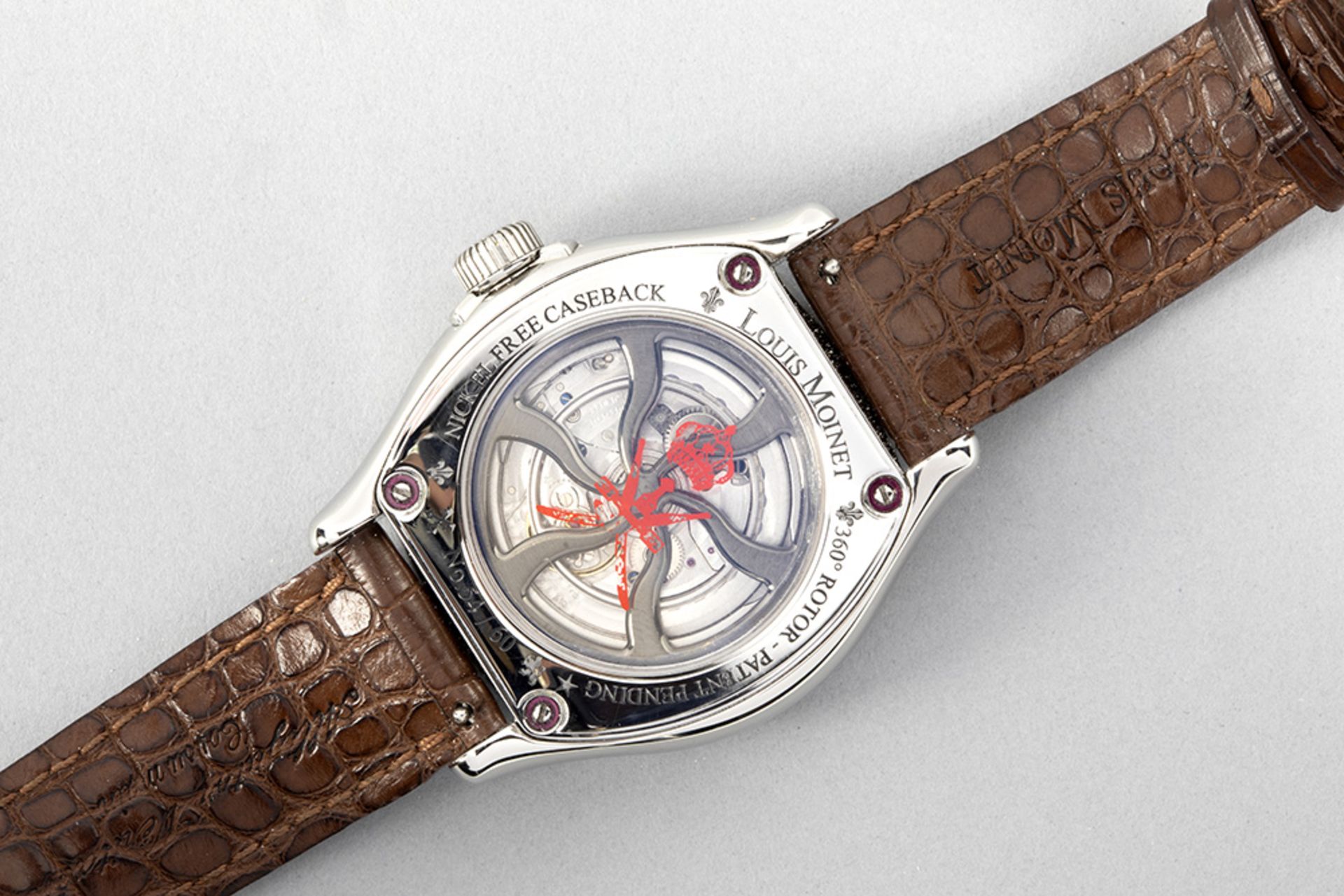 completely original Louis Moinet marked "Date Scope" automatic skeleton wristwatch in steel - with i - Bild 4 aus 8