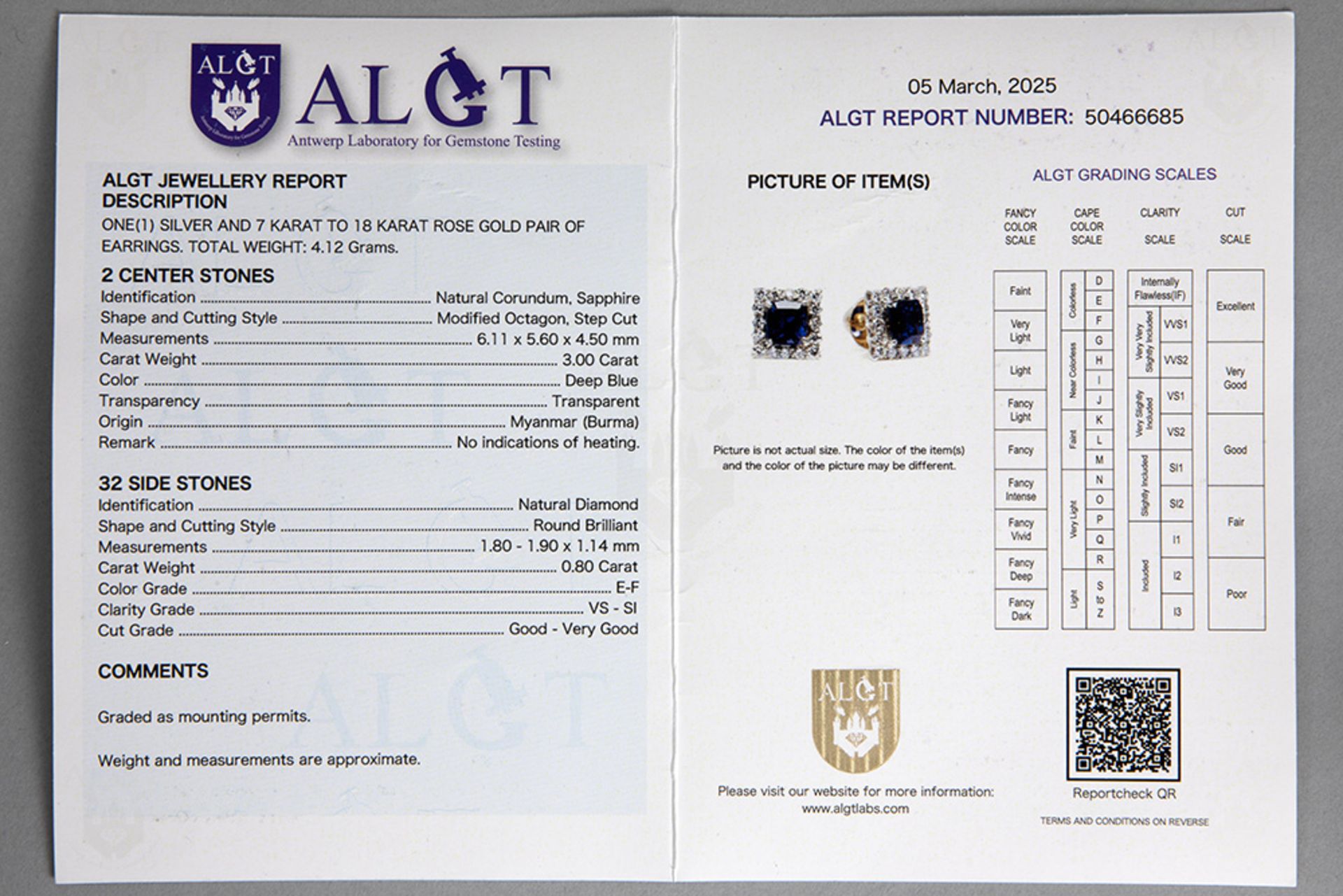 pair of earrings with a square cluster model in silver and pink gold (18 carat) with 3 carat of rare - Bild 2 aus 2