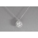 pendant in white gold (18 carat) with a central 1 carat high quality brilliant cut diamond surrounde