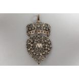 antique, presumably Flemish, heart-shaped pendant in silver and gold with rose cut diamonds