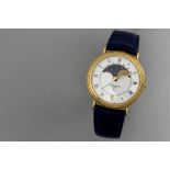 Favre-Leuba marked quartz wristwatch in gold on steel with moonphase and date - with its box