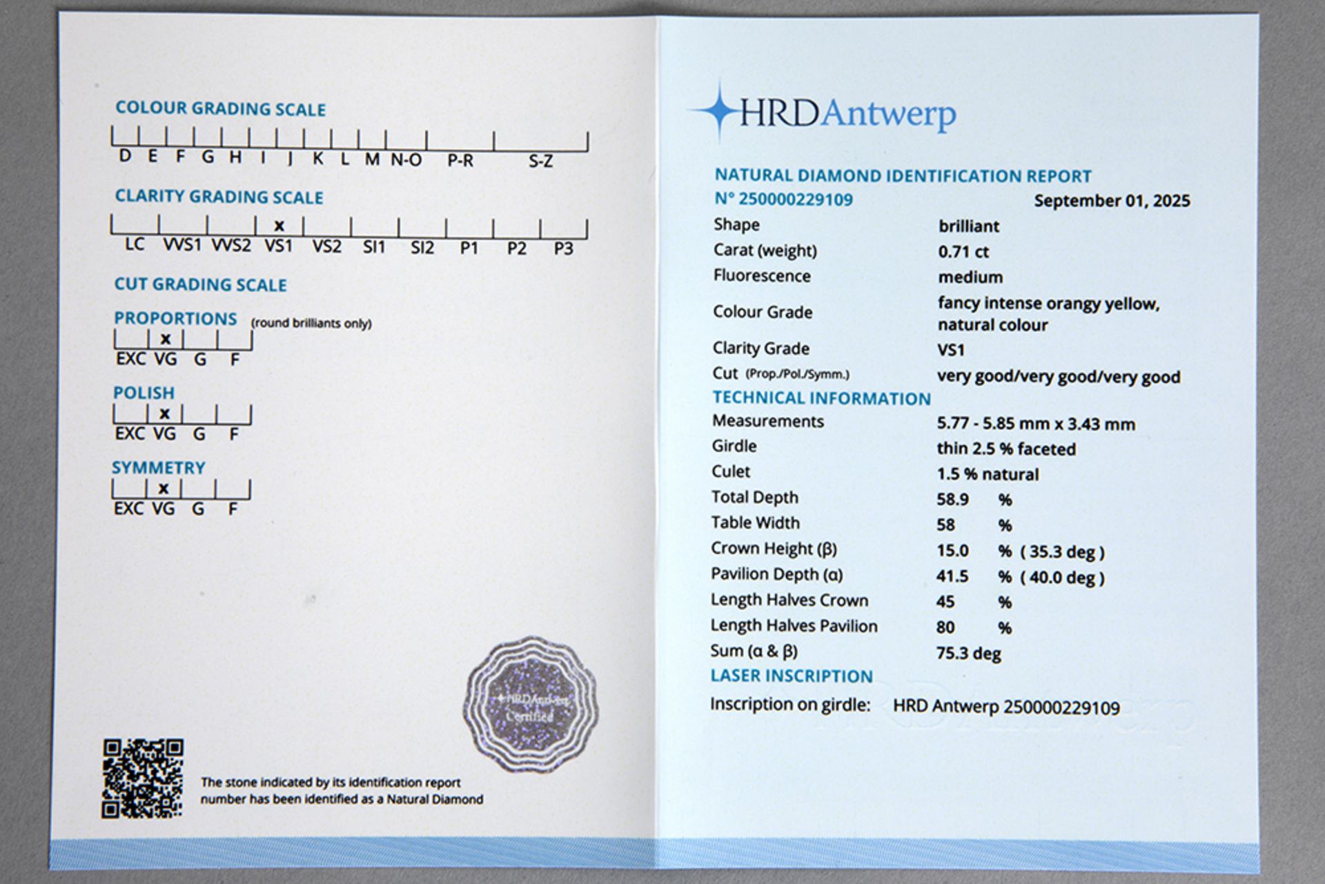 a 0,71 carat natural fancy "Intense Yellow-Orange color high quality brilliant cut diamond set in a  - Bild 3 aus 3