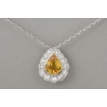 beautiful pear-shaped pendant in white gold (18 carat) with a ca 3,80 carat Sri Lanka sapphire with 