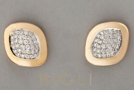 Bigli signed pair of 'Mini Nicki' design earrings in rose gold (18 carat) with ca 0,35 carat of very