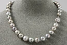 superb necklace with 37 real Tahiti pearls with a beautiful color and luster & with a lock in white