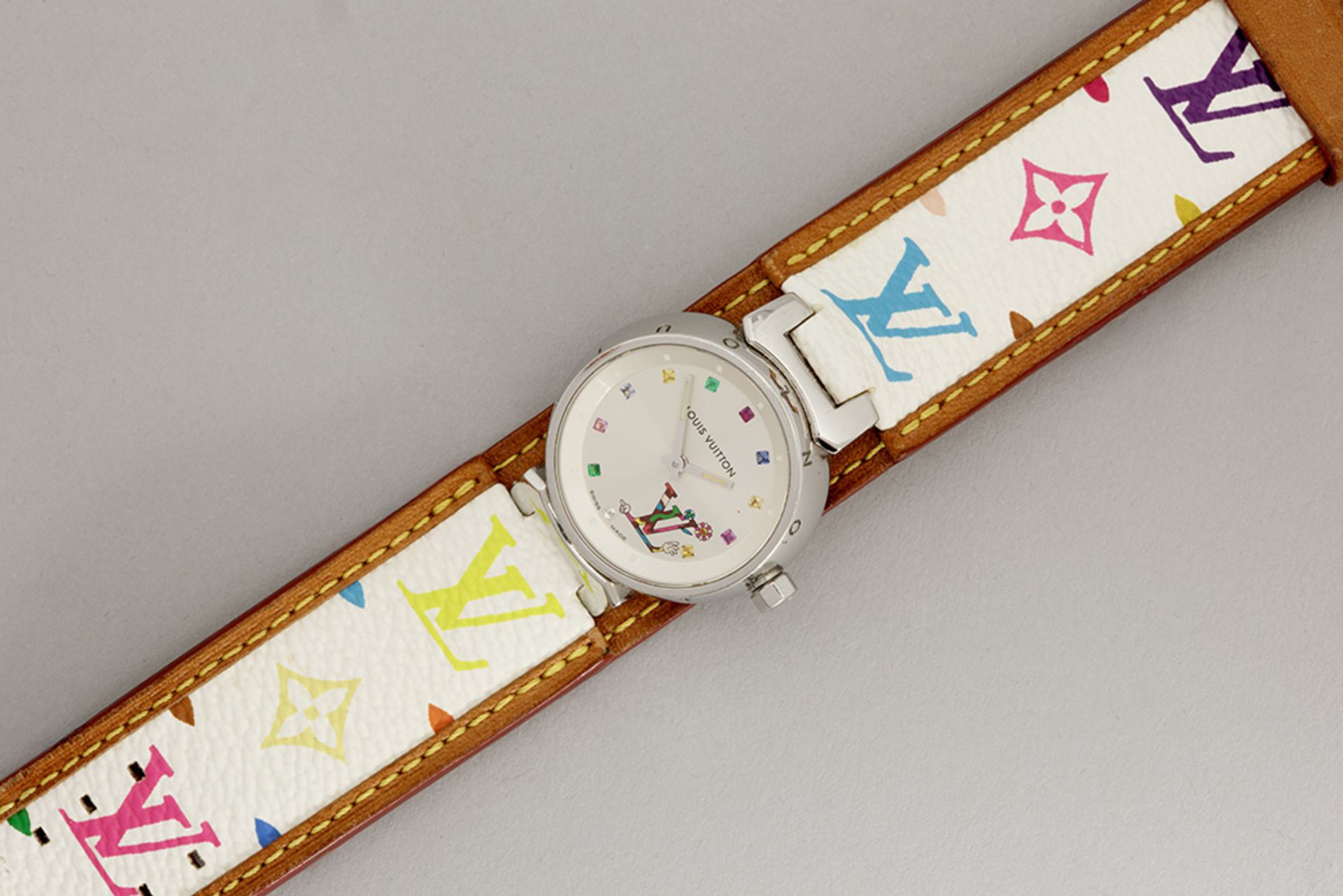completely original Louis Vuitton quartz marked "Tambour Love Monogram" ladies' wristwatch in steel - Bild 3 aus 6