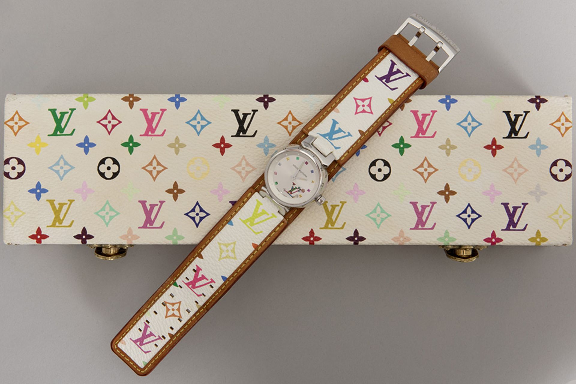 completely original Louis Vuitton quartz marked "Tambour Love Monogram" ladies' wristwatch in steel - Bild 4 aus 6