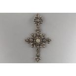antique, presumably Flemish, cross-shaped pendant in silver and gold with rose cut diamonds