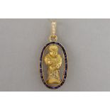 antique pendant, sort of remembrance relic, in yellow gold (18 carat) with small sapphires and rose 