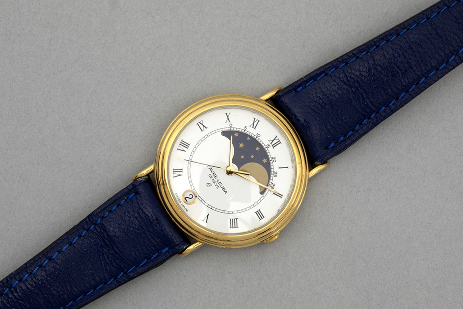 Favre-Leuba marked quartz wristwatch in gold on steel with moonphase and date - with its box - Bild 2 aus 4
