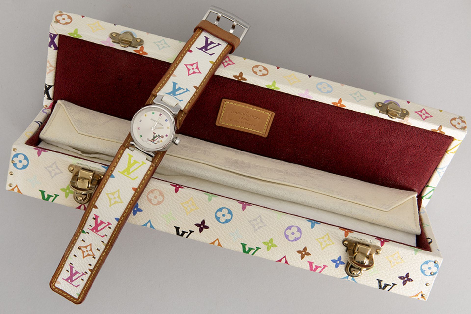 completely original Louis Vuitton quartz marked "Tambour Love Monogram" ladies' wristwatch in steel - Bild 5 aus 6