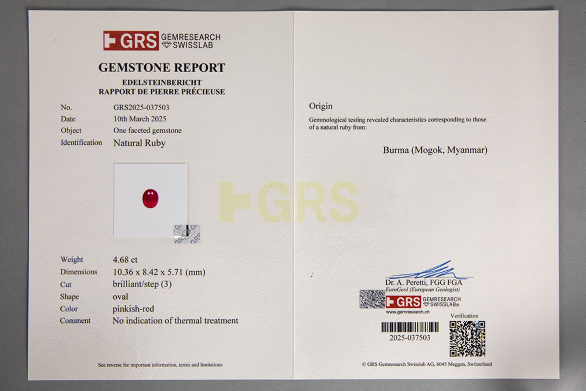 important ring with a classy design in white gold (18 carat) with a 4,68 carat non-heated Burmese ru - Bild 3 aus 3