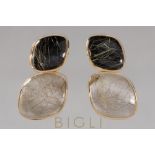 pair of Bigli signed 'Mini Sweety' design earrings in rose gold (18 carat) each with two cabochons o