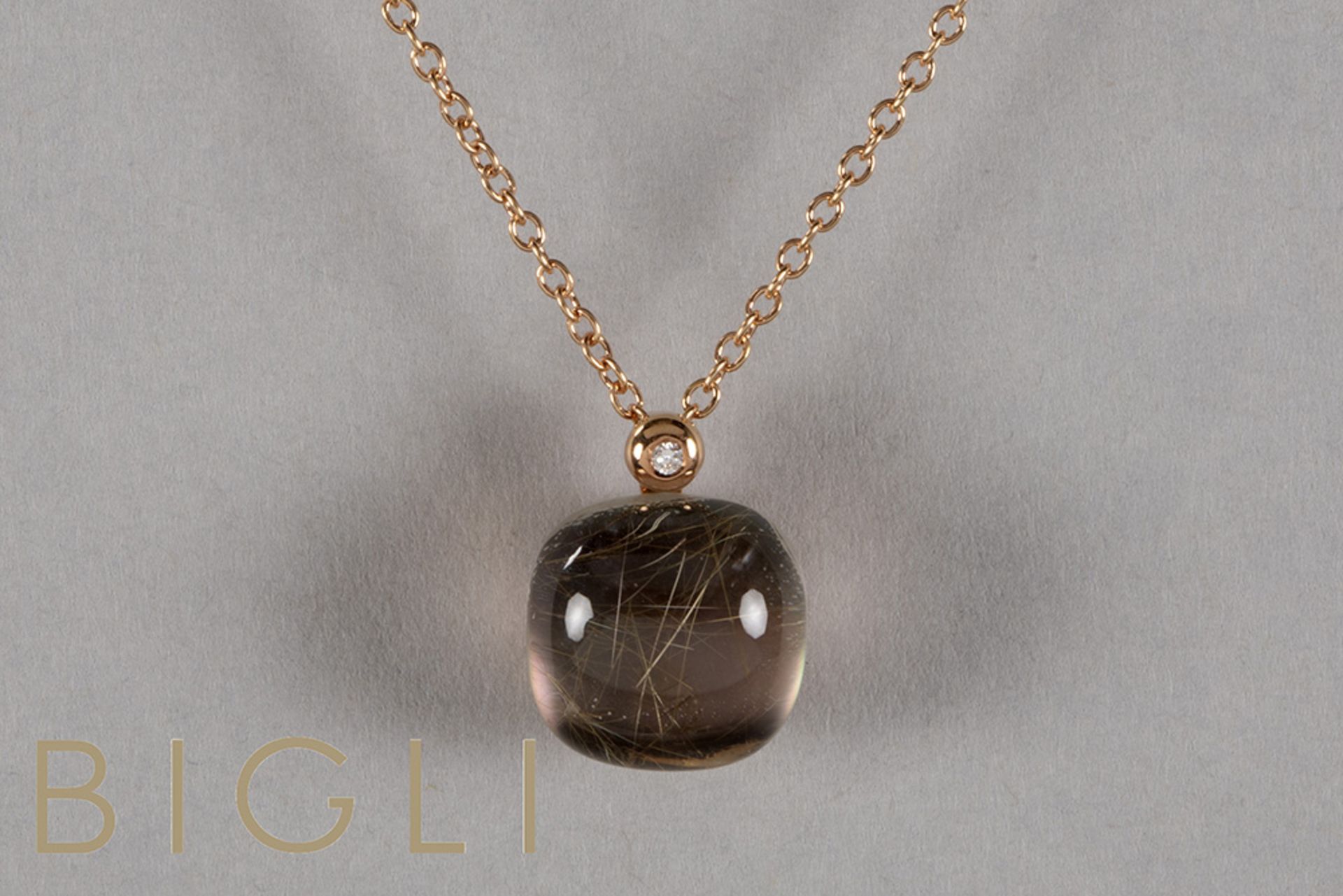 matching Bigli signed 'Mini Sweety' design pendant in rose gold (18 carat) with a rutilated quartz c