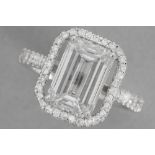 a at least 5 carat very high quality brilliant cut CVD diamond set in a ring in white gold (18 carat