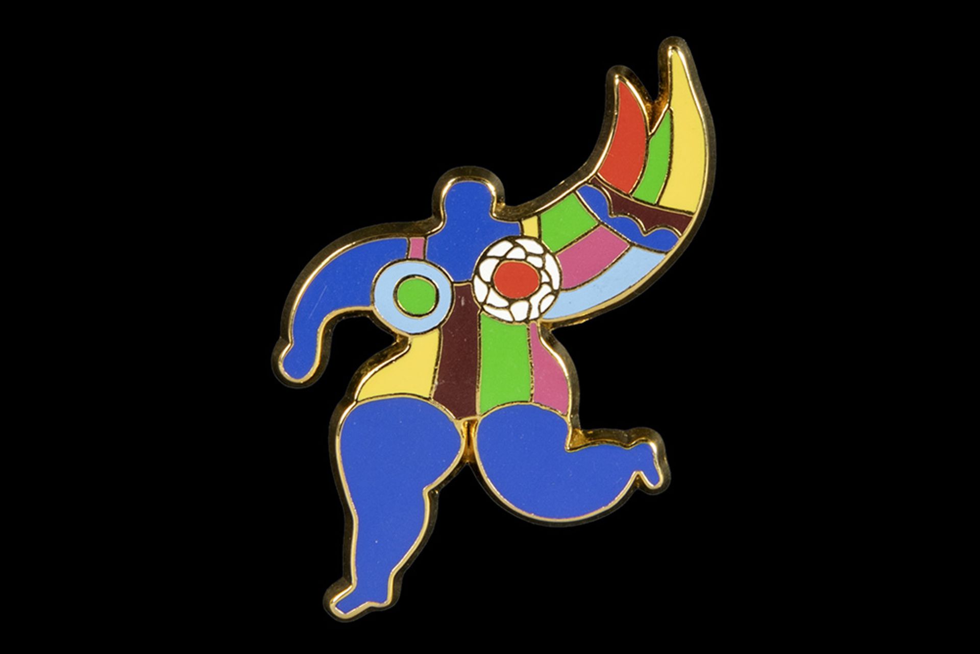 Niki de St-Phalle "Nana" pendent/brooch in gilded metal and enamel to be dated around 2000 - with en