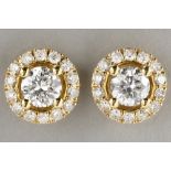 pair of earrings with cluster model in yellow gold (18 carat) with 1,54 carat of high quality brilli