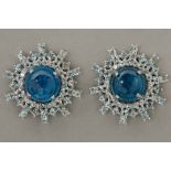pair of handmade earrings in white gold (18 carat) with ca 5,80 carat of Apatites with cabochon cut 