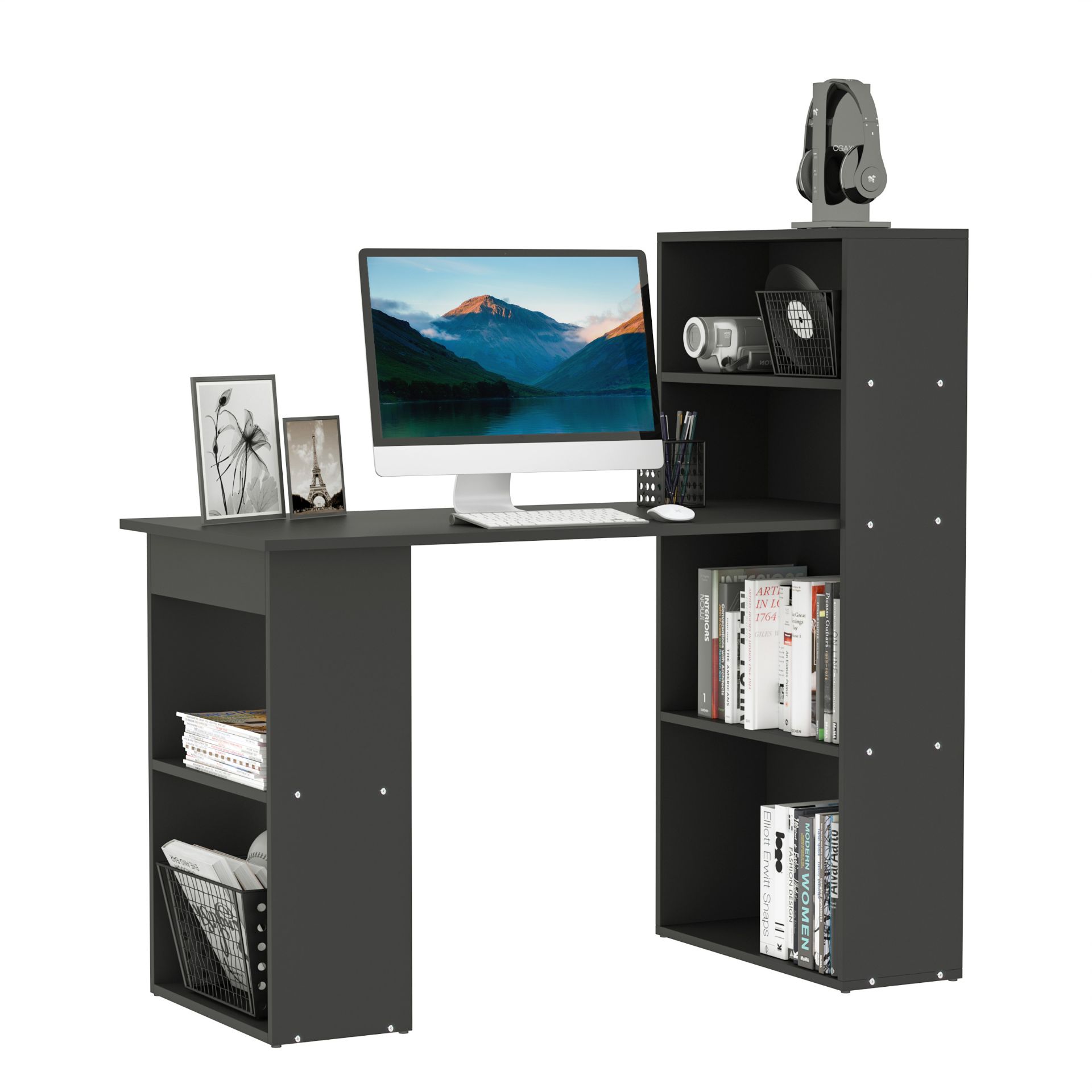 120CM MODERN COMPUTER DESK BOOKSHELF WRITING TABLE WORKSTATION 6 SHELVES - Image 8 of 8