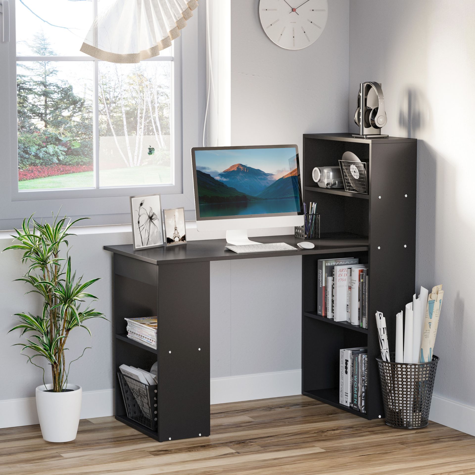 120CM MODERN COMPUTER DESK BOOKSHELF WRITING TABLE WORKSTATION 6 SHELVES - Image 6 of 8