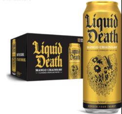 225 X BRAND NEW 12-PACK LIQUID DEATH MANGO CHAINSAW SPARKLING WATER EXP MAY25