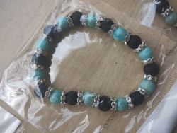 AMAZONITE + RAINBOW TOUR DIAMANTE GEMSTONE CHRYSTAL BEADED BRACELETS - JOBLOT OF 7