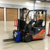 **(INCLUDES CHARGER)**2018 TOYOTA 8FBE15T ELECTRIC 3-WHEEL FORKLIFT
