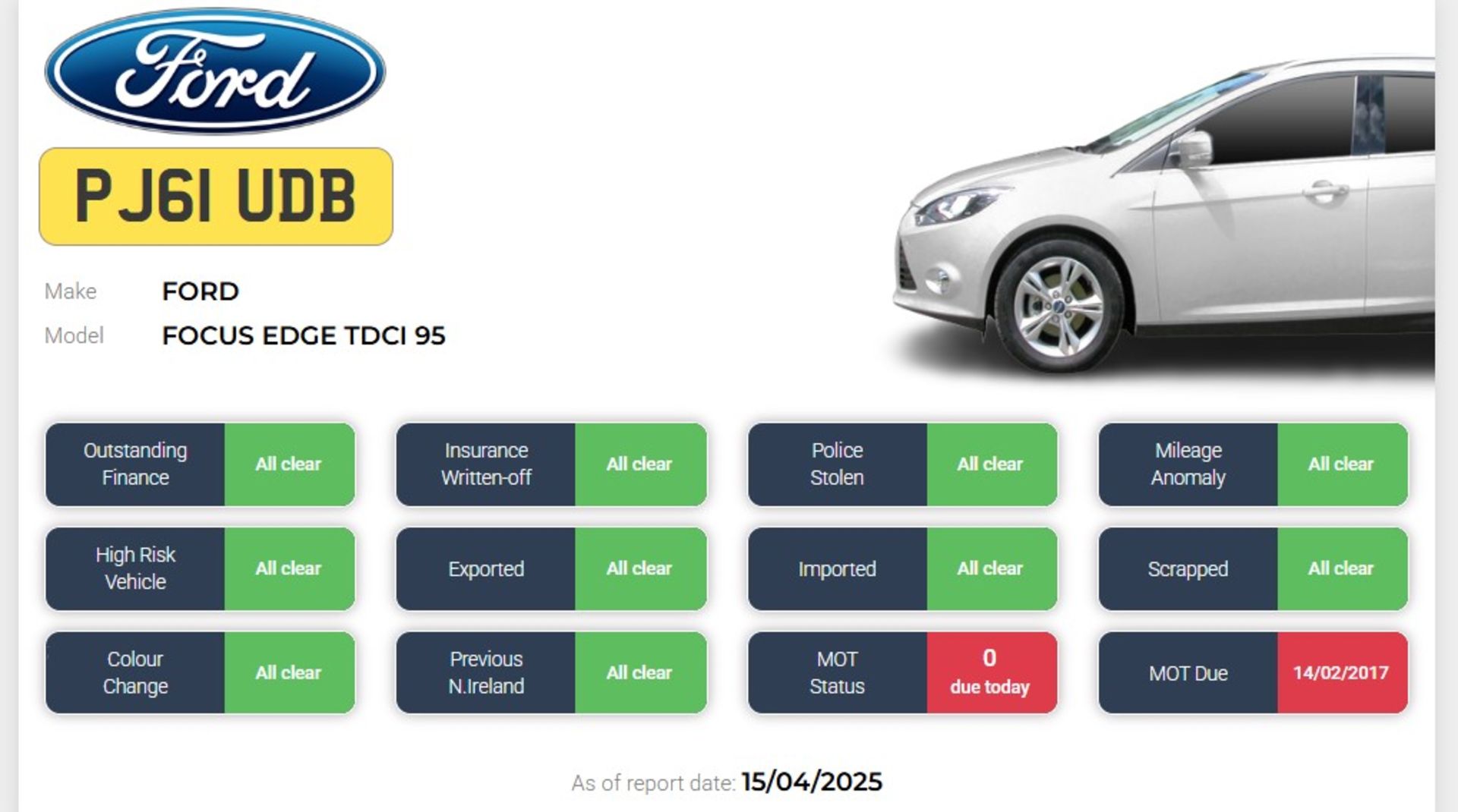 2012 FORD FOCUS EDGE TDCI 95 – 1.6 DIESEL ESTATE >>--NO VAT ON HAMMER--<< - Image 11 of 11