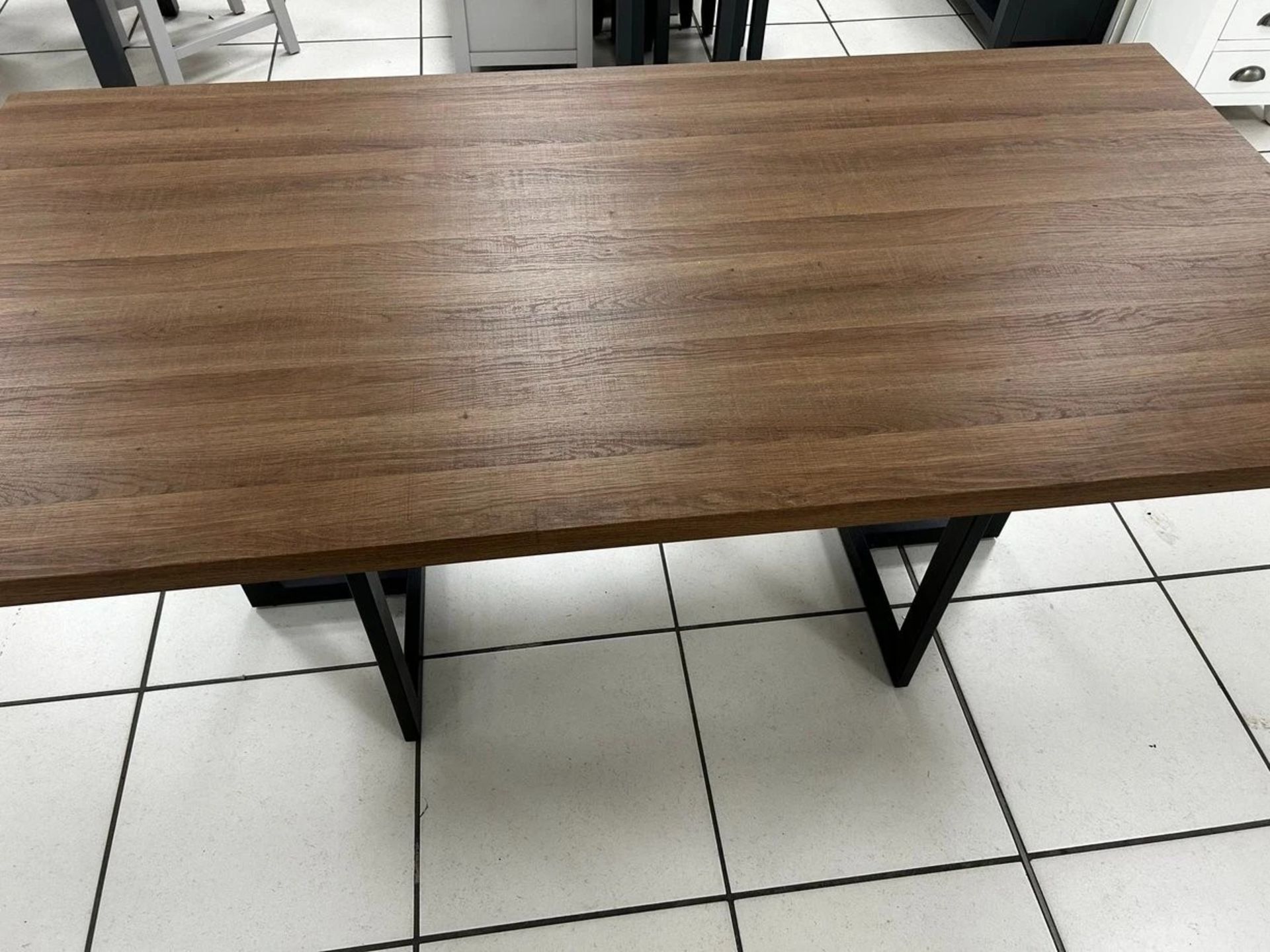 FURNITURE VILLAGE 1.8M DINING TABLE & METAL LEGS BLACK POWDER COATED