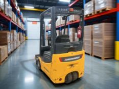 **(INCLUDES CHARGER)**JUNGHEINRICH EFG215 ELECTRIC 3-WHEEL FORKLIFT