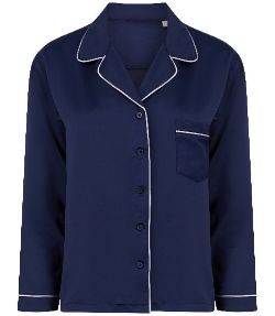 250 X NAVY LADIES SATIN BRUSHED BACK LONG SLEEVE PYJAMAS