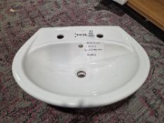 JOBLOT OF 20 X SEMI RECESSED WASH BASIN 2 TAP SIZE - 550 X 405 ON 1 PALLET