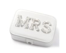 WHITE “MRS” JEWELLERY BOX – BRIDAL GIFT, PEARLS & RHINESTONES, TRAVEL CASE