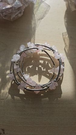 ROSE QUARTZ CRYSTAL CHIP 4 STRAND WRAP AROUND BANGLE JOBLOT OF 48 - BRAND NEW