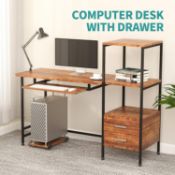 MECOR COMPUTER DESK 2 DRAWER/KEYBOARD TRAY, 55" WORKSTATION FOR HOME OFFICE WALNUT BROWN