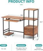 MECOR COMPUTER DESK 2 DRAWER/KEYBOARD TRAY, 55" WORKSTATION FOR HOME OFFICE WALNUT BROWN