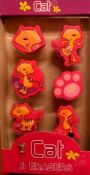 45 PACKS OF CAT ERASERS – 6 PER PACK – FUN SHAPED NOVELTY PENCIL RUBBERS – KIDS PARTY FAVOURS