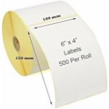 4X6 DIRECT THERMAL PRINTER LABELS 25 ROLLS 100MM X 150MM [12500 LABELS] WHITE