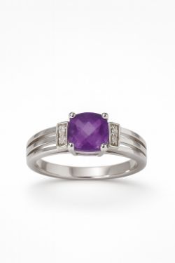 PRELOVED 9CT WHITE GOLD AMETHYST & CZ RING. SIZE N