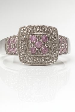 PRELOVED 9CT WHITE GOLD PINK SAPPHIRE & DIAMOND DRESS RING. SIZE N