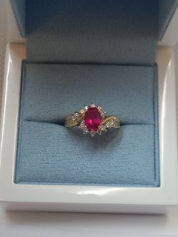 PRELOVED 18CT YELLOW GOLD RUBY & DIAMOND RING. SIZE I 1/2