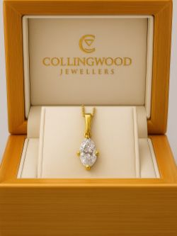 0.25CT MARQUISE DIAMOND PENDANT 9CT YELLOW GOLD WITH GIFT BOX AND VALUATION CERTIFICATE £1795