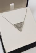 0.68CT DIAMOND PAVE TRIANGLE PENDANT. 9CT WHITE GOLD & CHAIN INSURANCE VALUE CERTIFICATED £110